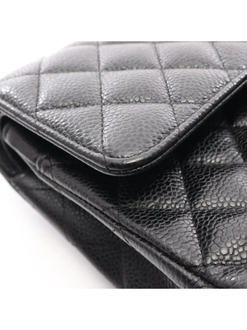 Chanel Shoulder Bag Quilted Double Flap Black Caviar Leather Chain